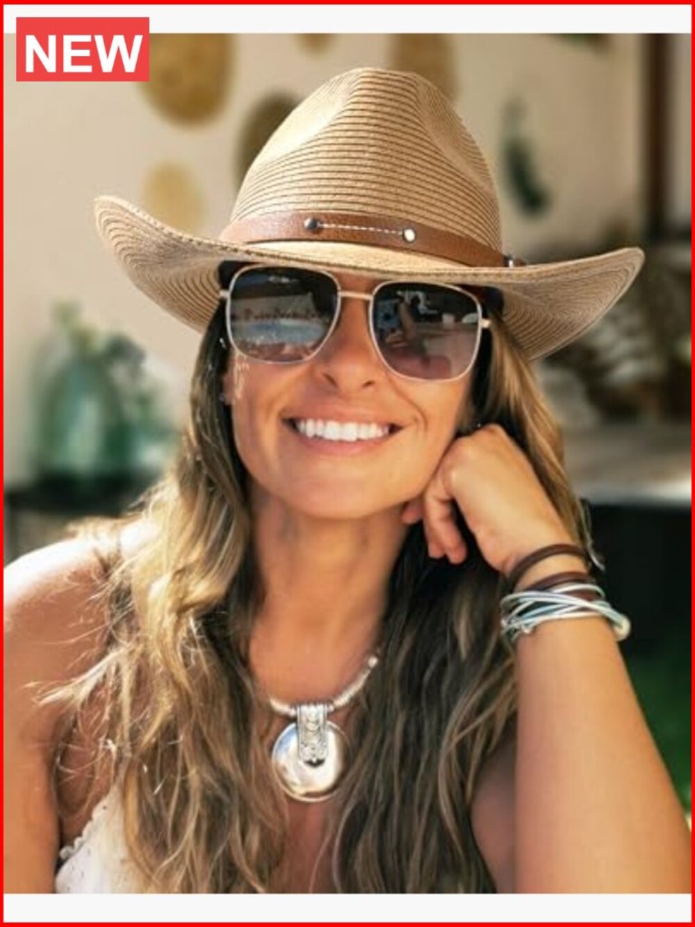 Cowboy Sun Hat with Wind Lanyard - Adjustable Lightweight Paper Blend - Picture 5 of 7